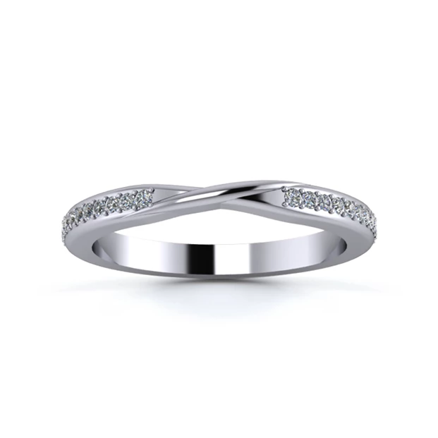 18K White Gold 2.2mm Ribbon Half Grain Diamond Set Ring