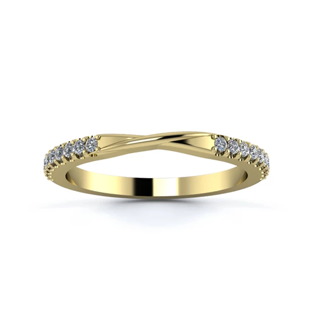 18K Yellow Gold 2mm Ribbon Half Micro Diamond Set Ring