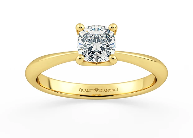 Half Carat Cushion Solitaire Diamond Engagement Ring in 18K Yellow Gold