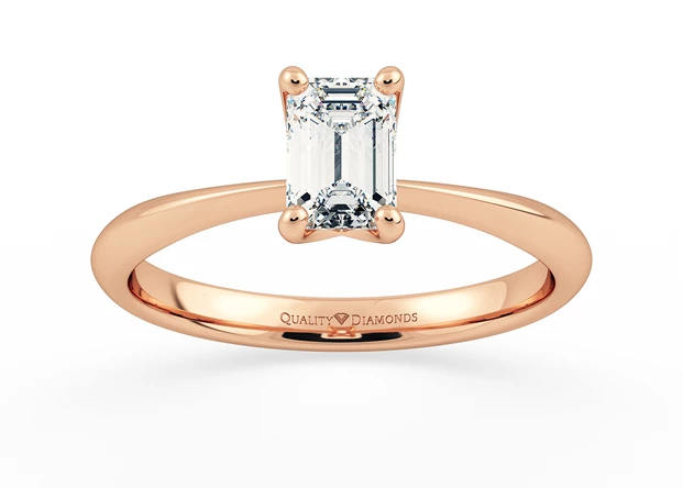 Two Carat Emerald Solitaire Diamond Engagement Ring in 18K Rose Gold