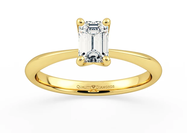 Half Carat Emerald Solitaire Diamond Engagement Ring in 18K Yellow Gold