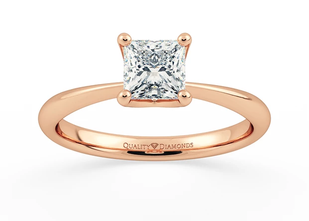 Two Carat Lab Grown Princess Solitaire Diamond Engagement Ring in 18K Rose Gold