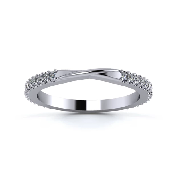 Platinum 2mm Ribbon Three Quarter Micro Diamond Set Ring