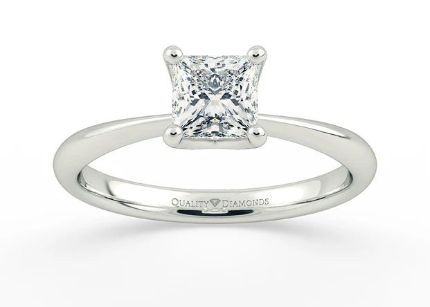One Carat Princess Solitaire Diamond Engagement Ring in Platinum 950