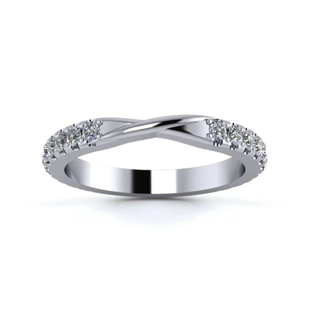 18K White Gold 2.5mm Ribbon Full Micro Diamond Set Ring