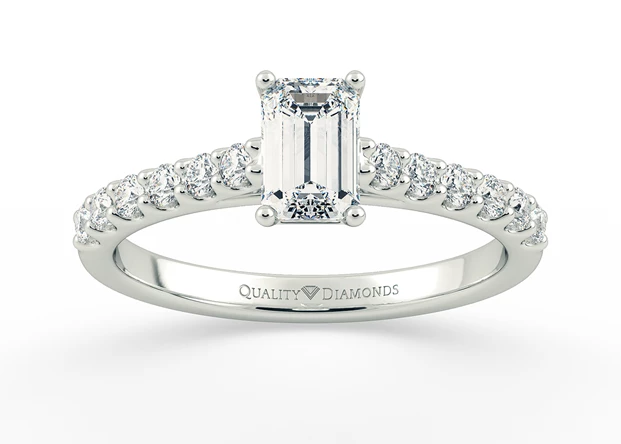 Half Carat Emerald Diamond Set Diamond Engagement Ring in Platinum 950