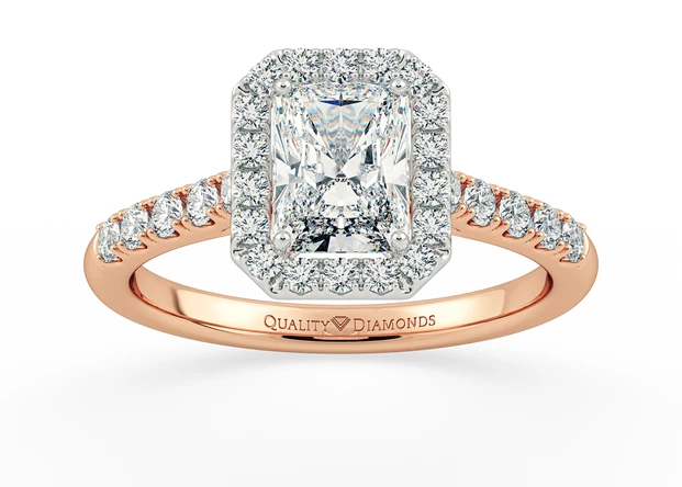 Half Carat Emerald Halo Diamond Ring in 18K Rose Gold