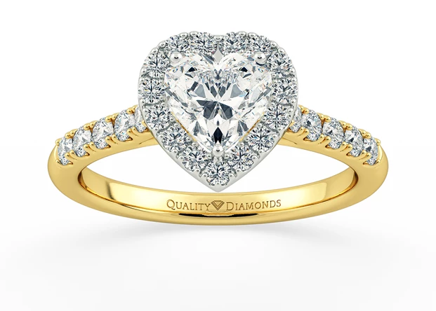 Half Carat Heart Halo Diamond Ring in 18K Yellow Gold
