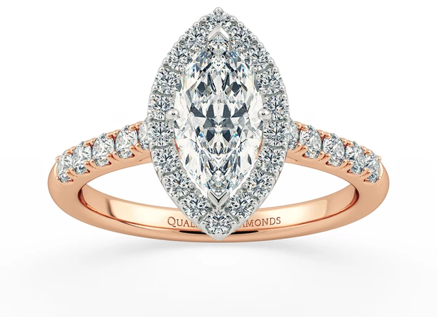 One Carat Marquise Halo Diamond Ring in 18K Rose Gold