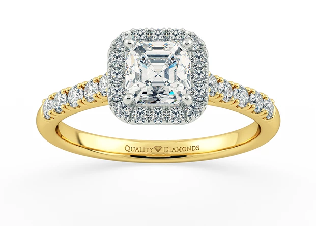 One Carat Asscher Halo Diamond Ring in 18K Yellow Gold