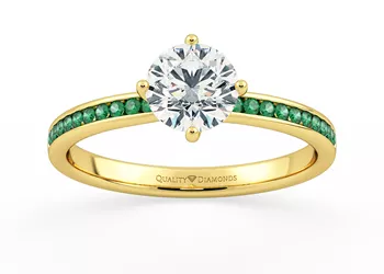 Emerald Set Round Brilliant Abbraccio Diamond Ring in 18K Yellow Gold