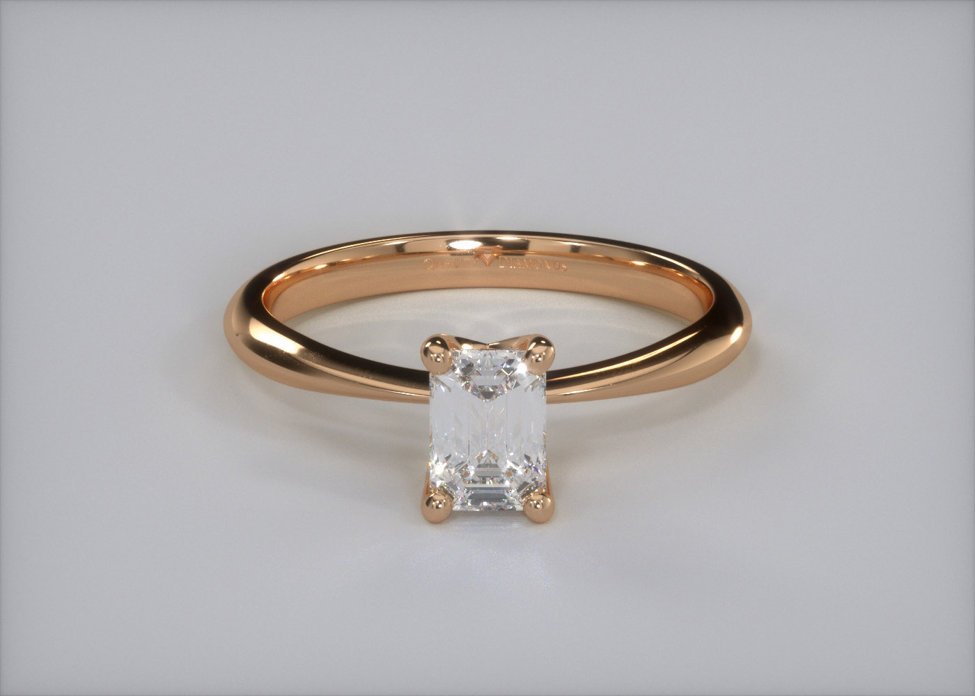 Two Carat Emerald Solitaire Diamond Engagement Ring in 18K Rose Gold 360 image