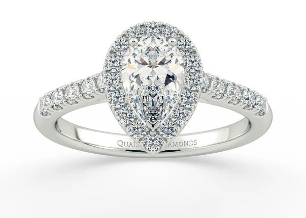 Half Carat Pear Halo Diamond Ring in Platinum 950