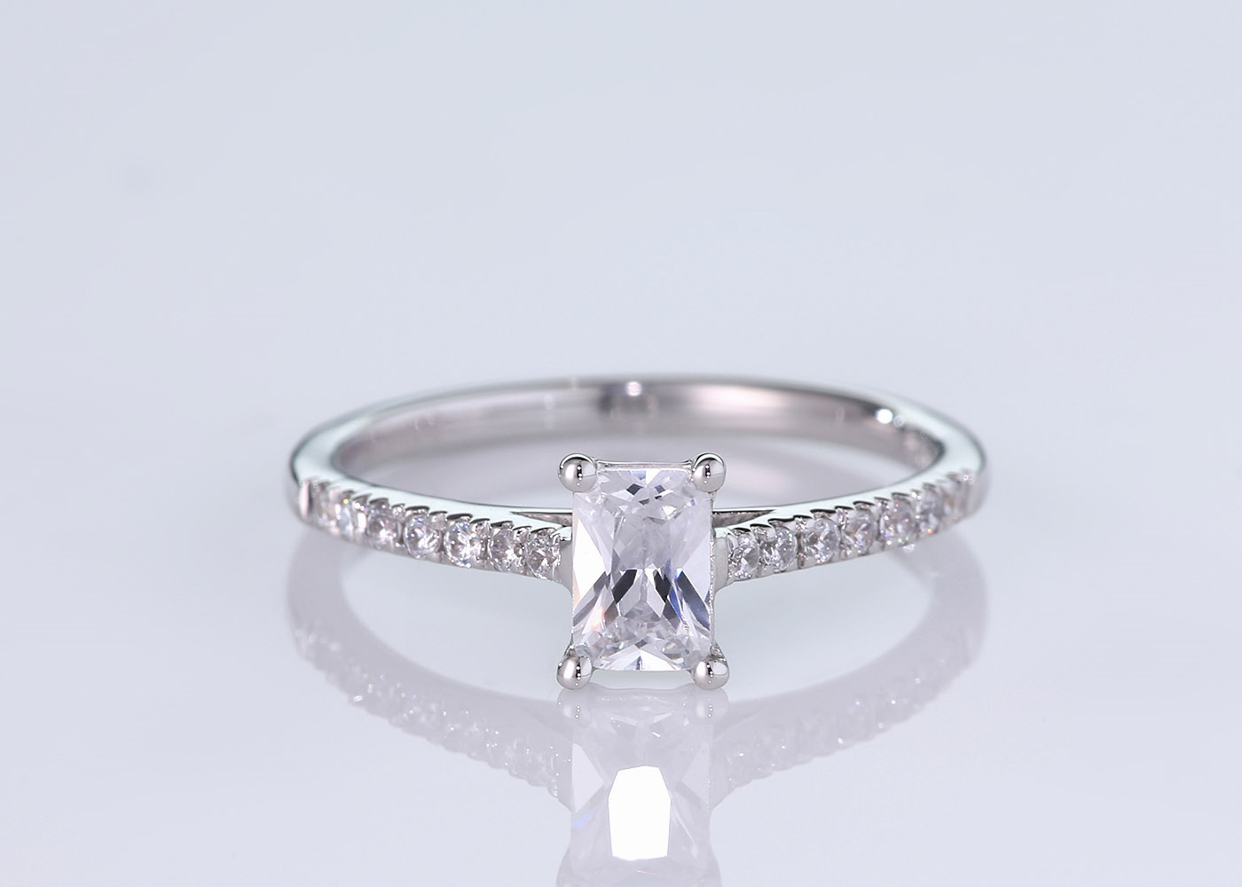 Half Carat Emerald Diamond Set Diamond Engagement Ring in Platinum 950 360 image
